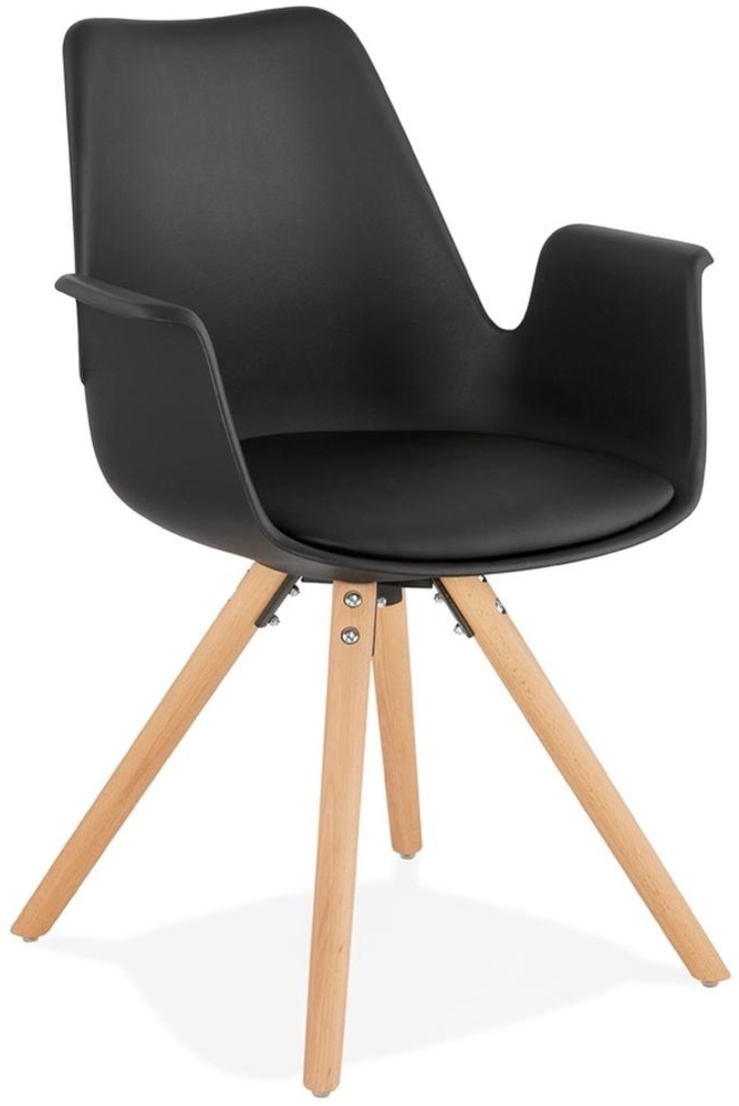 Esszimmerstuhl mit Armlehnen | Bürostuhl Ergonomisch Gepolstert | Küchenstuhl Modern | Skandinavisches Design | Schwarz-Beige, Naturholz | LUXARO Kollektion von Kadima Design Bild 1