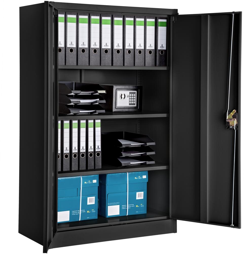 tectake Aktenschrank Büroschrank mit 4 Böden 140x90x40cm (Komplettset, 1-St, inkl. Schlüssel) aus pulverbeschichtetem Stahl Bild 1