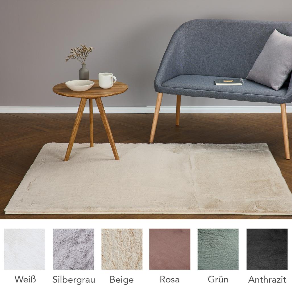 HOMESTORY Hochflorteppich eckig 120x160cm in beige, flauschig, super-Soft und vegan, Shaggy modern pflegeleicht und einfarbig für Wohnzimmer, Schlafzimmer und Kinderzimmer Bild 1