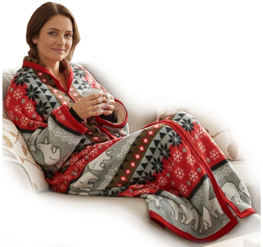 Wohndecke Ärmeldecke CozyBear - tragbare Flanell Sofadecke mit Ärmeln, NYVI, Kuscheldecke mit Ärmeln - TV-Blanket zum Anziehen - Weihnachtsdesign Bild 1