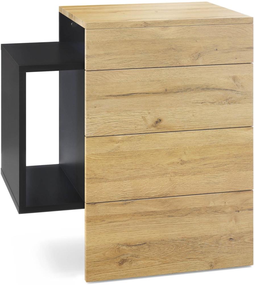 Vladon Nachttisch Queens, Nachttischschrank mit 2 Schubladen und 1 seitlichem Fach zur Wandmontage, Schwarz matt/Eiche Natur (60 x 63 x 36 cm) Bild 1