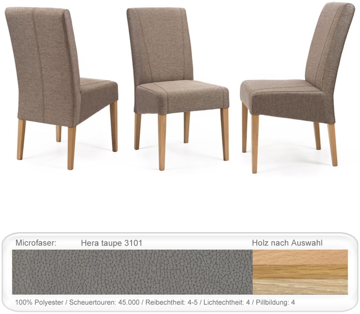 4x Polsterstuhl Lenz Varianten Esszimmerstuhl Massivholz Küchenstuhl Buche natur lackiert, Hera taupe Bild 1