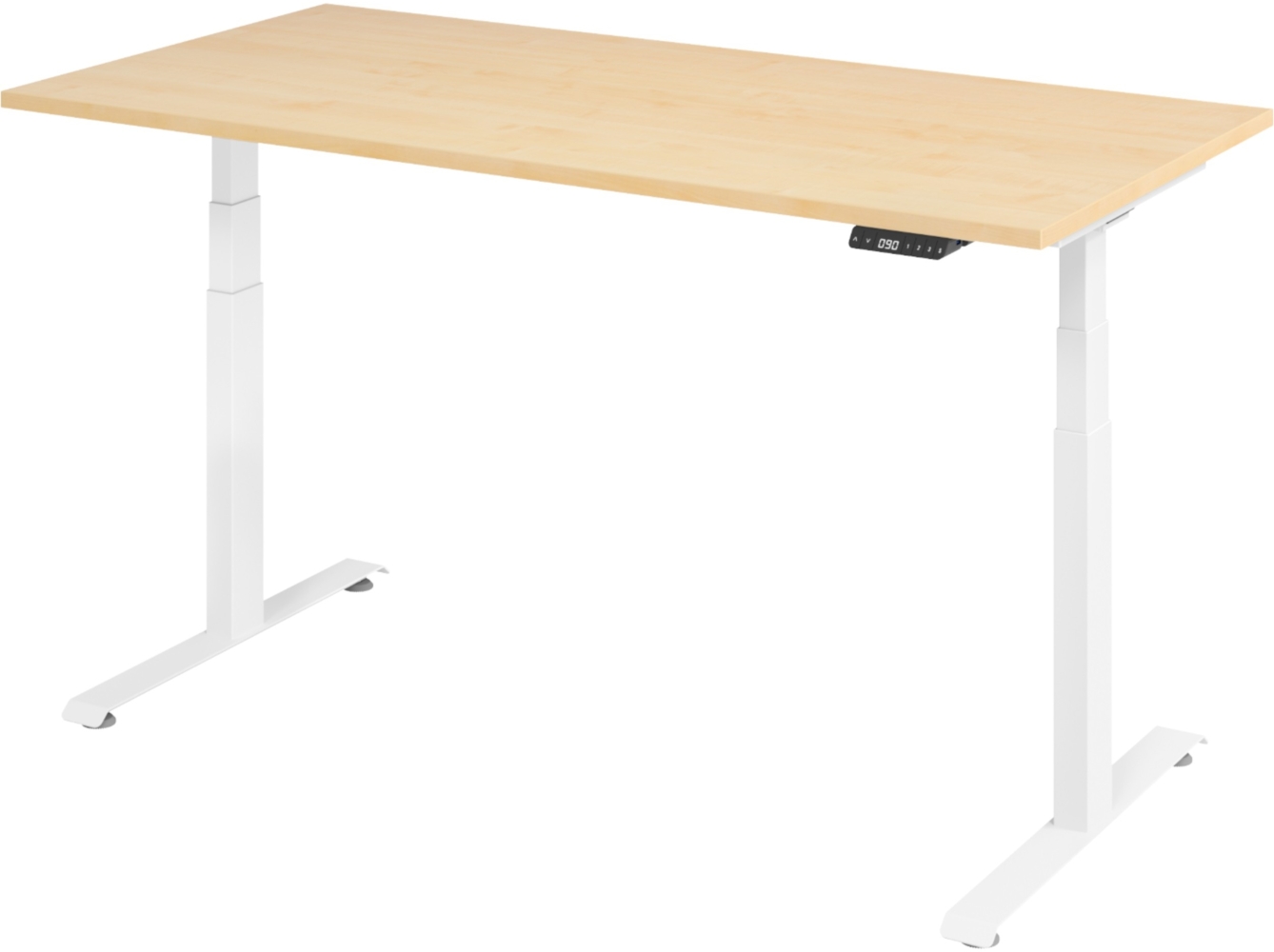 bümö höhenverstellbarer Schreibtisch 160x80 cm in Ahorn, Gestell weiß - Höhenverstellbar Elektrisch Stehpult mit 3-fach Speicher, Computertisch, Ergonomischer Steh-Sitz Tisch, Bürotisch, LXK65-16-3-W Bild 1