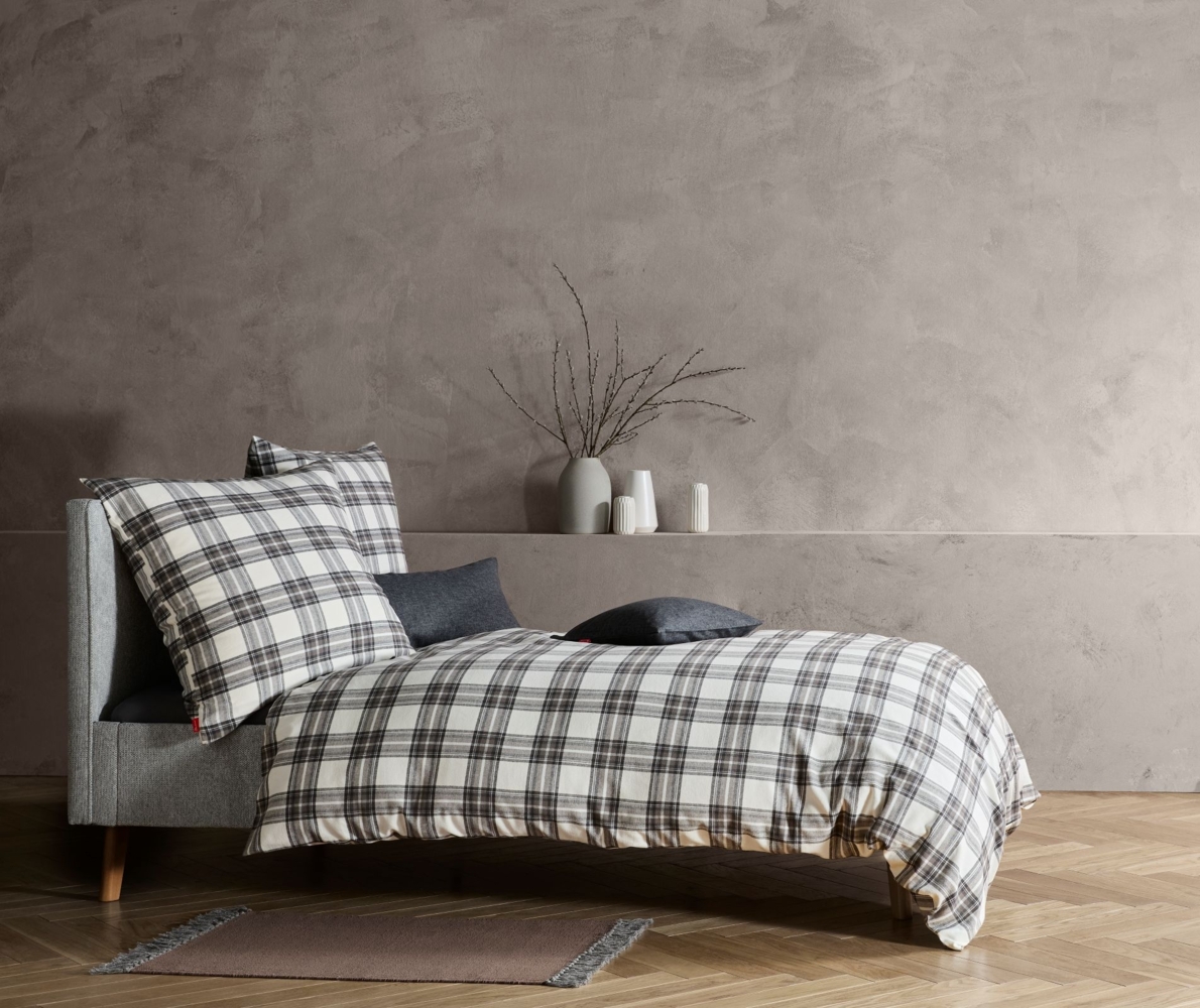 Fleuresse Lech Edelflanell Bettwäsche 200x200 Karo schwarz weiß grau 604581-01 Bild 1