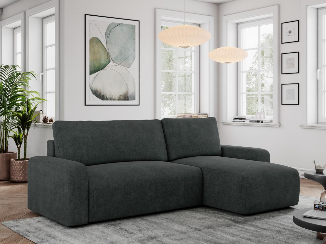 Ecksofa L-form, mit Schlaffunktion und Bettkasten - ARGOS - Dunkelgrau Stoff Bild 1