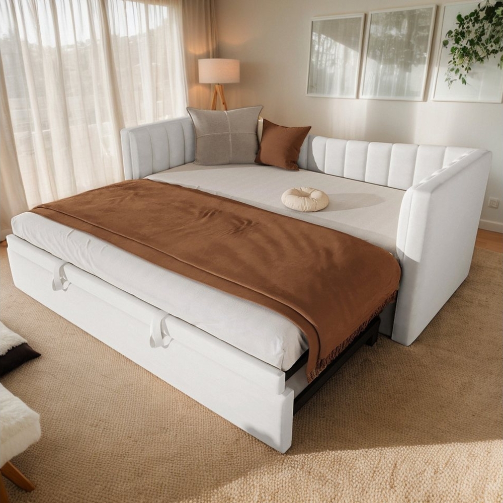 REDOM Polsterbett Doppelbett Schlafsofa (mit Ziehbett, 90x200cm (180x200cm) – Samtsofa, Einzel- & Doppelbett für Schlafzimmer & Gästezimmer, modernes Design, platzsparend), Ohne Matratze Bild 1