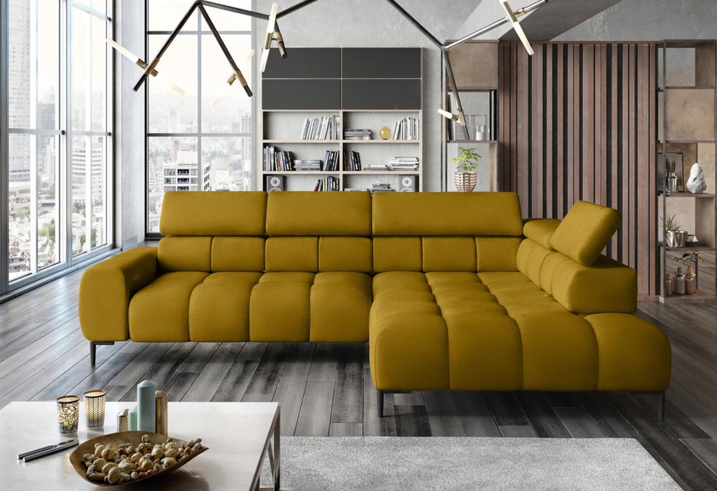 Stylefy Plazetti Ecksofa Velours KRONOS Rechts Gelb Bild 1