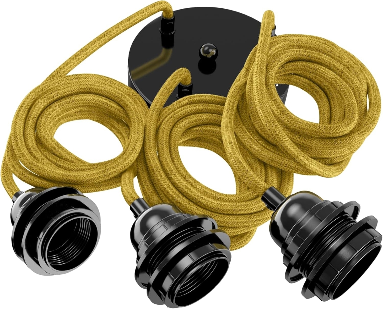 HOOPZI - Pendelleuchte - Hang 3 Flammig - 2,5m Textilkabel Seil - 3 X E27 Fassung - Vintage Retro senf Bild 1