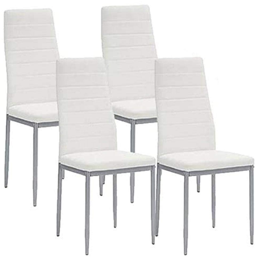 BAKAJI Set mit 4 modernen Esszimmerstühlen für Wohnzimmer, Küche, gepolsterter Sitz aus Kunstleder, weiß, 4 Stühle aus Promo-Material, Gestell Silber und Bezug aus weißem Kunstleder Bild 1