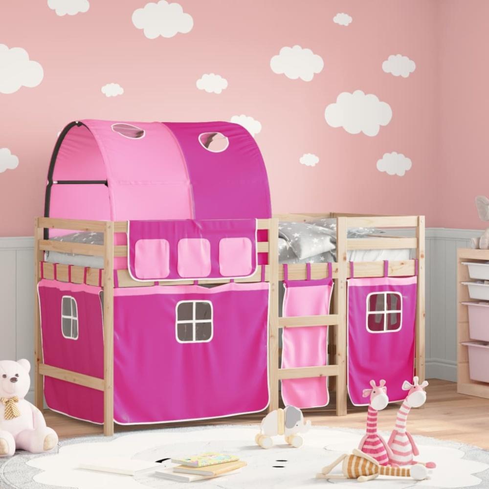 vidaXL Kinderhochbett mit Tunnel Rosa 90x190 cm Massivholz Kiefer 3283855 Bild 1