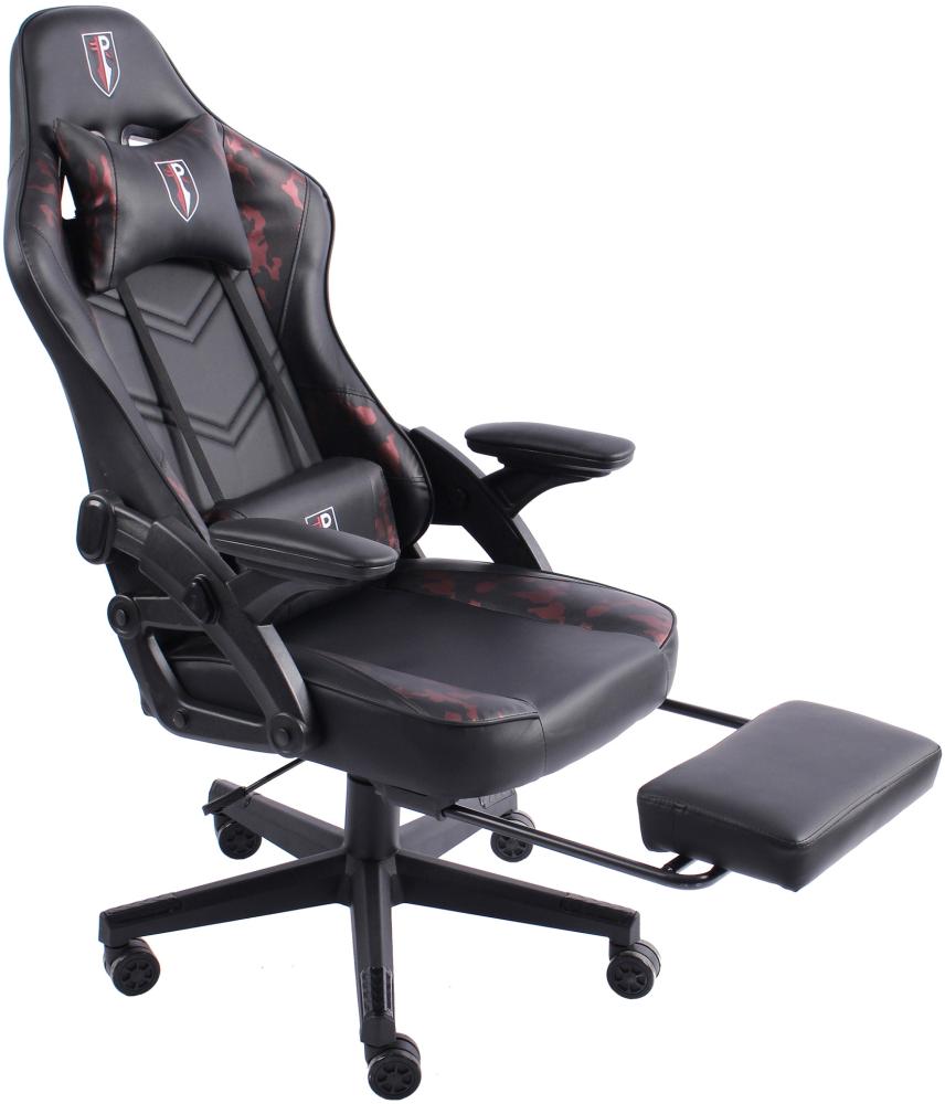 Gaming Stuhl im modernen Racing-Design mit ausziehbarer Fußstütze Gaming Chair mit verstellbaren Design Armlehnen ergonomischer Schreibtischstuhl mit extra Stützkissen Schwarz/Military -Rosa Bild 1