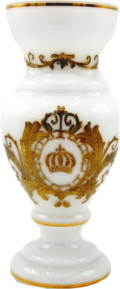 Pompöös by Casa Padrino Luxus Pokal Vase mit 24 Karat Vergoldung Weiß / Gold Ø 14 x H. 30,5 cm - Pompööse Blumenvase designed by Harald Glööckler Bild 1