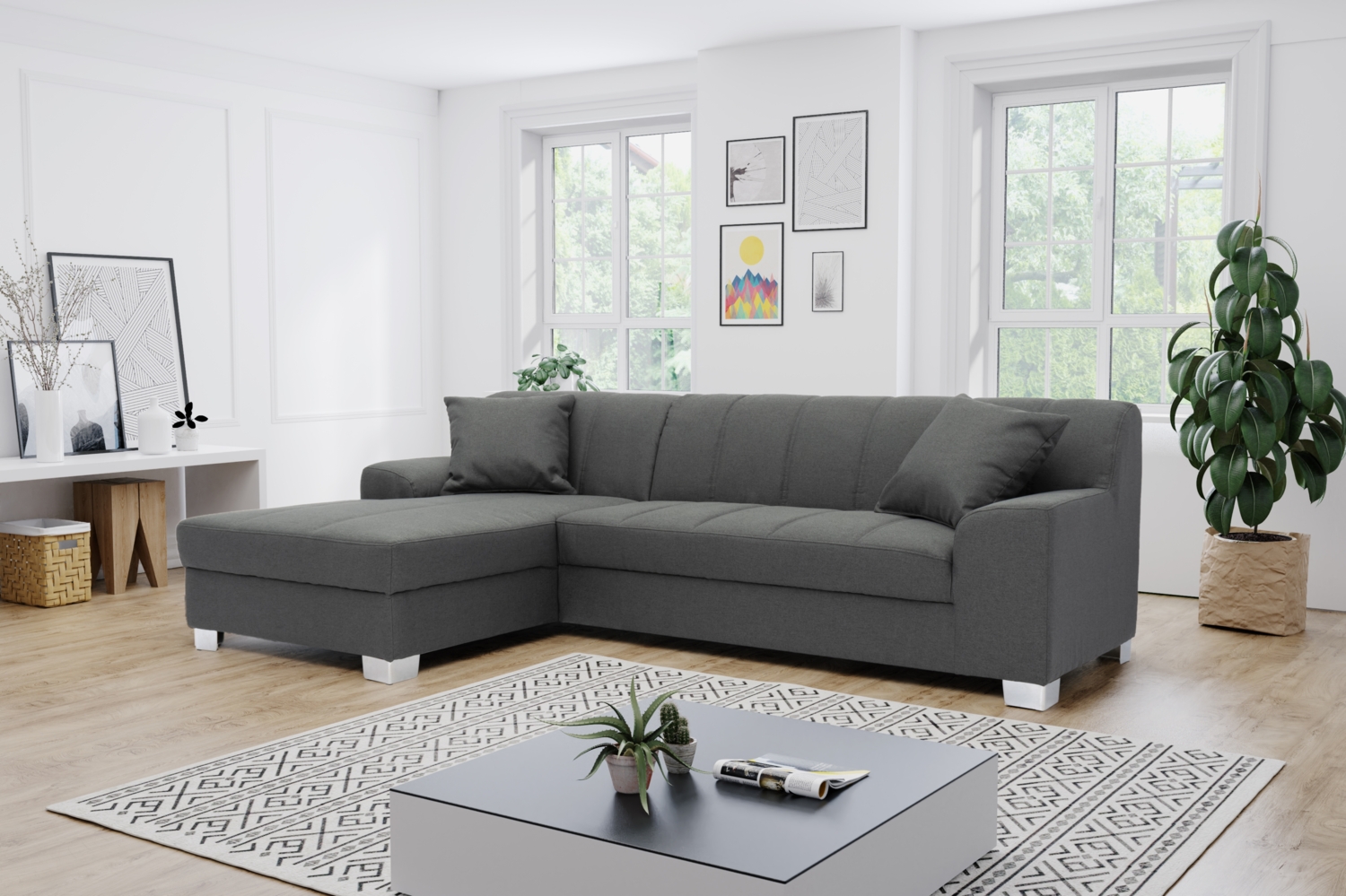 DOMO. collection Ecksofa Capri, Sofa in L-Form mit Füßen aus Chrom, Eckcouch, Polsterecke, Couch 239 x 152 x 75 cm (BxTxH), grau Bild 1