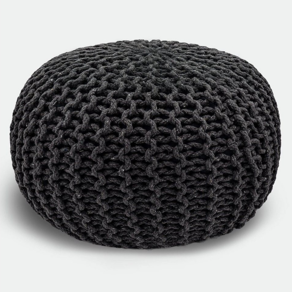 casamia Pouf Ø 55 o. 45 cm Sitzpouf Strickhocker Sitzpouf Bodenkissen nachhaltig Grobstrick Optik Größe ø 55 cm, Farbe steingrau Bild 1
