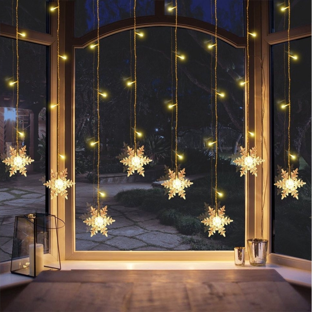 Merry 2024 LED-Lichterkette LED Lichtervorhang Lichterketten,Schneeflocke LED Vorhang Lichter, 8 Modi, Speicherf,chneeflocken Lichterkette Bild 1