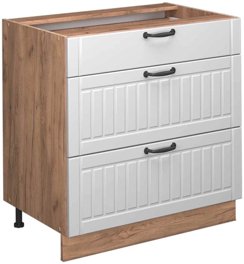 Küchenunterschrank Fame-Line Weiß Landhaus 80 cm mit 3 Schubladen, AP Anthrazit Vicco Bild 1