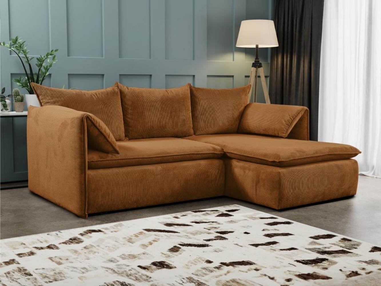 Vente-unique - Ecksofa mit Schlaffunktion - Ecke rechts - Cord - Terracotta - TEODORA Bild 1