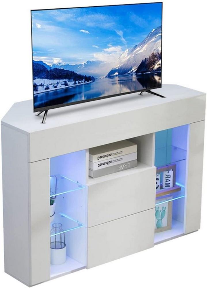 Dripex Lowboard TV Eckschrank Fernsehtisch Hochglanz mit LED 100x40x68 cm, weiß Bild 1