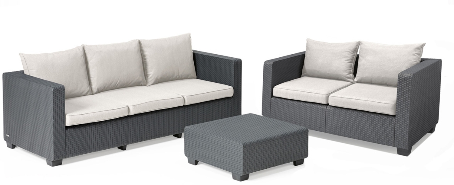 Allibert Salta Gartenmöbel Set | 3-Sitzer, 2-Sitzer & Tisch | Wetterfeste Rattanoptik Gartenlounge für Outdoor Bild 1