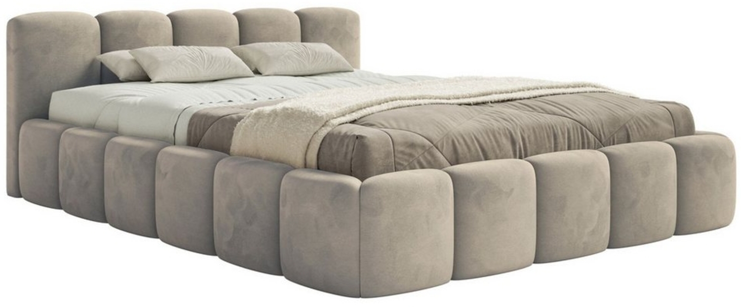 Selsey 'Cloudy Low' Polsterbett 200x200 cm, wasserabweisender Samt, Graubeige Bild 1