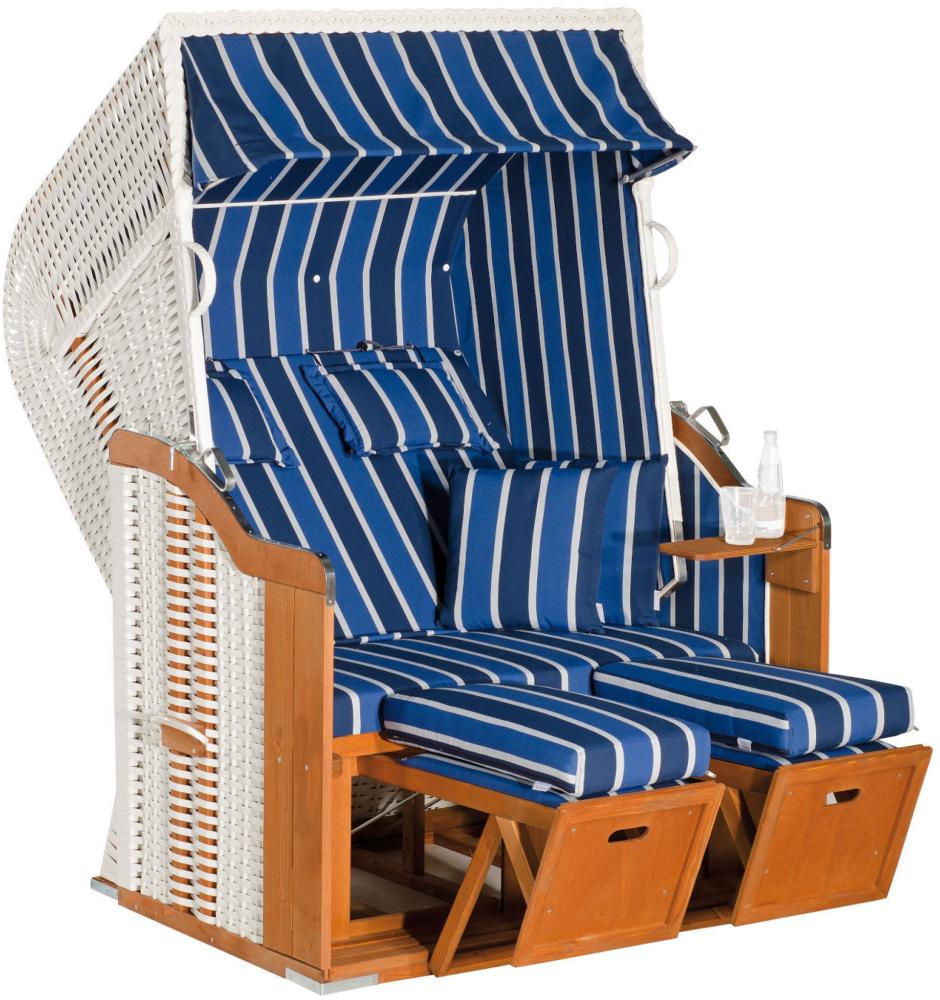 SunnySmart Garten-Strandkorb Rustikal 250 PLUS 2-Sitzer weiß/blau mit Kissen Bild 1