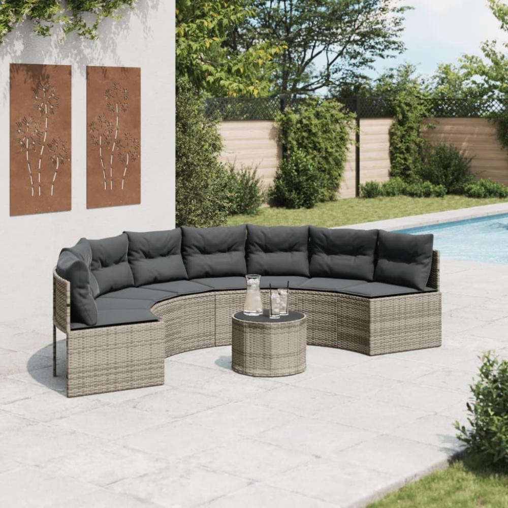 vidaXL Gartensofa mit Tisch und Kissen Halbrund Grau Poly Rattan 3318527 Bild 1