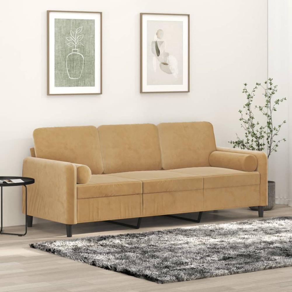 vidaXL 3-Sitzer-Sofa mit Zierkissen Braun 180 cm Samt Bild 1