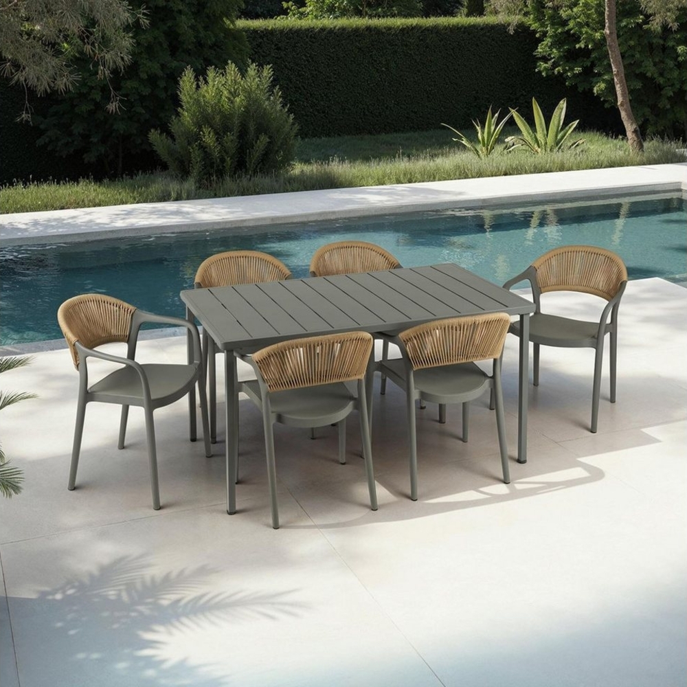 IDIMEX Garten-Essgruppe NARCISO, moderne Garten Sitzgruppe 1 Tisch & 6 Stühle mit Rope grau Bild 1