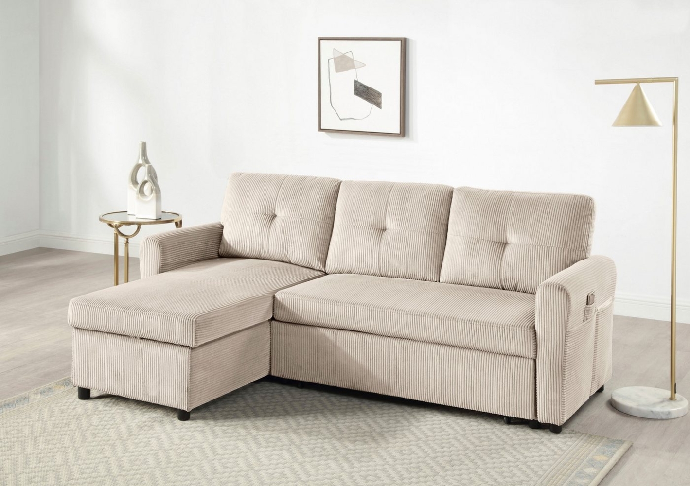 ATLANTIC home collection Schlafsofa Gustavo L-Form, B: 199 cm, mit Bettfunktion, Bettkasten & seitlichen Taschen Bild 1