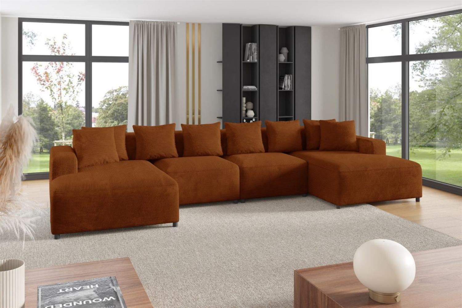 Wohnlandschaft Sofa U-Form Designersofa MEGAN in Stoff Poso Rostbraun Bild 1