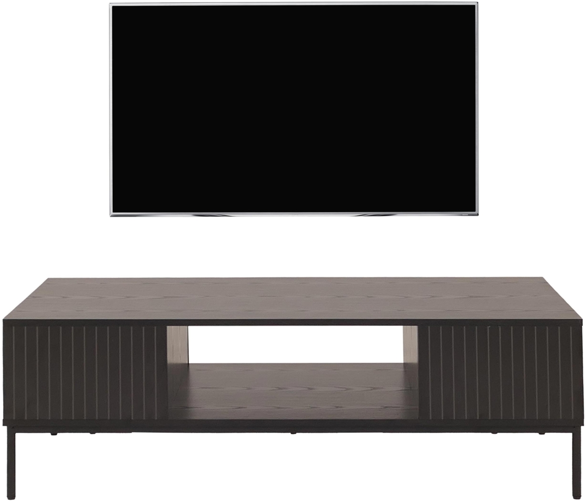 TV-Rack HWC-O39, TV-Board Fernsehtisch Lowboard TV-Schrank Ablage Fächer, Melamin MDF 39x120x60cm ~ Holzoptik schwarz Bild 1