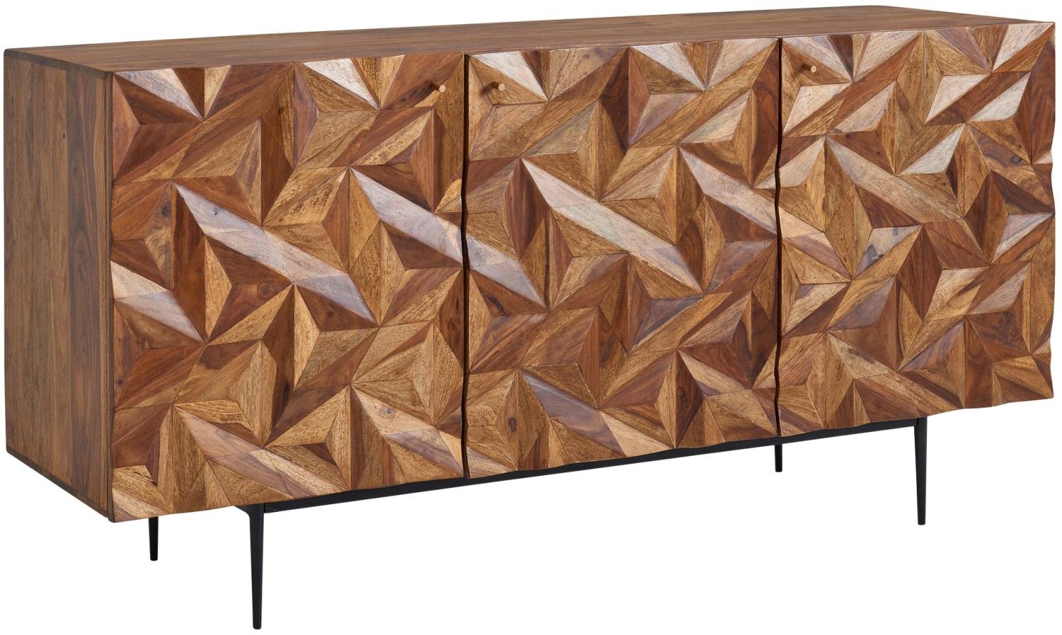 Kadima Design Sideboard "Metallux", Sheesham-Holz, 3D-Oberfläche, Braun, Modern. 144x47x72 cm Bild 1