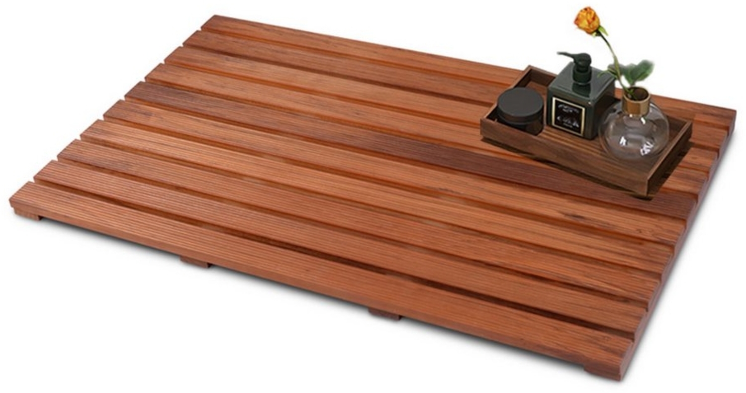 OKWISH Badematte Badezimmermatte 80x48 cm – Rutschfeste Duschmatte mit Gummifüßen, Teakholz, Hygienischem Design für Dusche, Bad, SPA & Sauna Bild 1