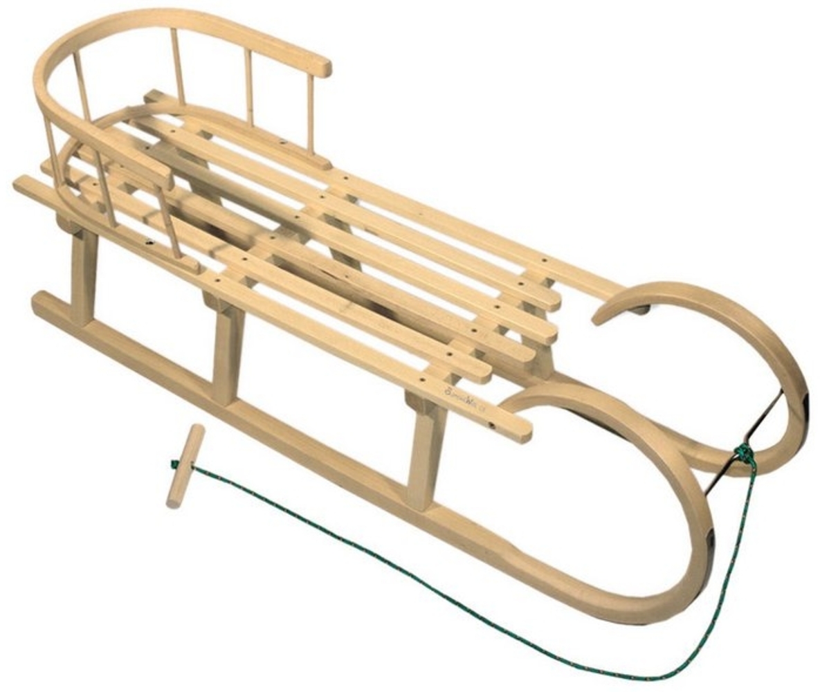 BambiniWelt by Rafael K. Schlitten Hörnerrodel Holzschlitten mit Rückenlehne + Seil 120cm Bild 1