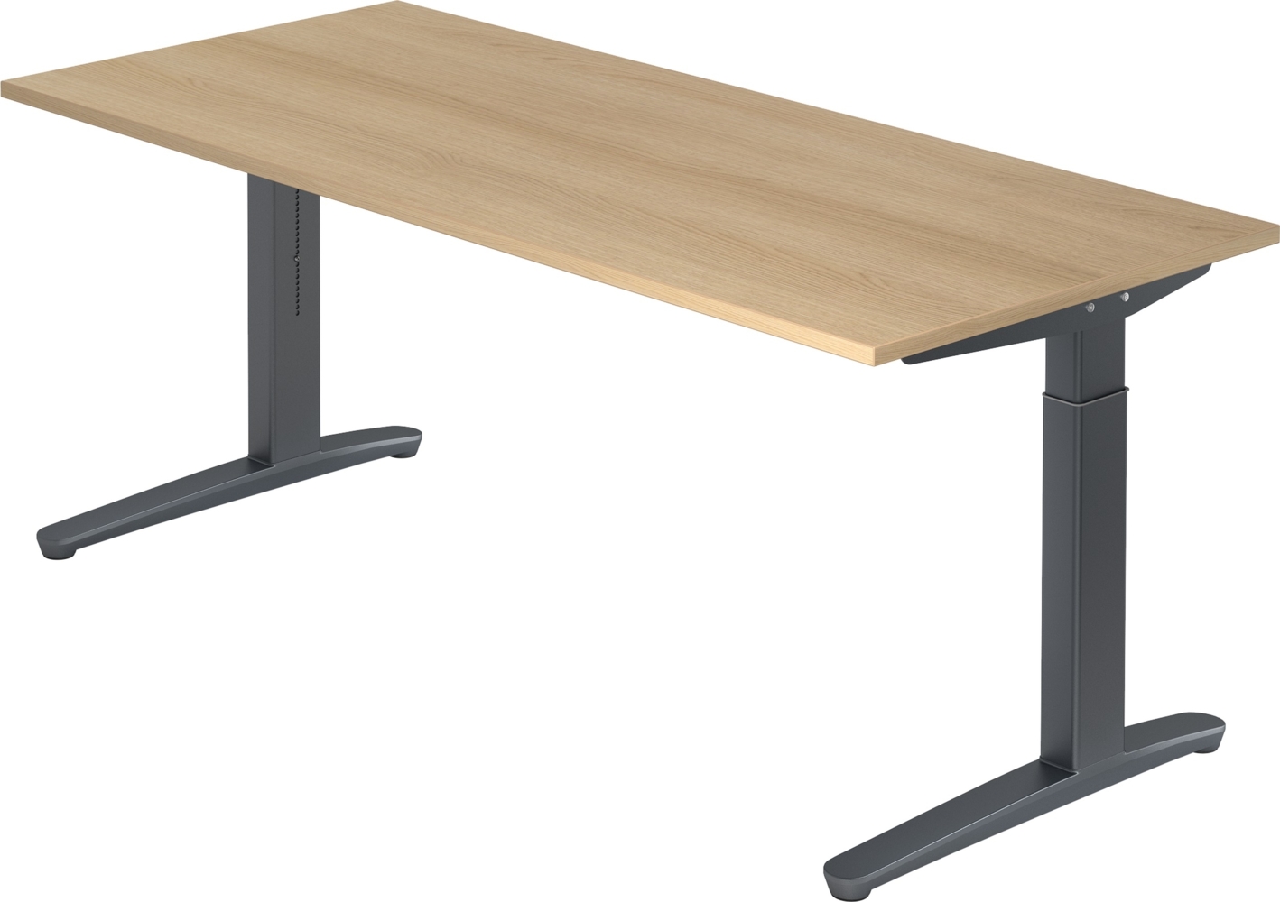 bümö manuell höhenverstellbarer Schreibtisch 180x80 in Eiche, Gestell in graphit - PC Tisch höhenverstellbar & groß, höhenverstellbarer Tisch Büro, großer Computertisch verstellbar, X19-E-GG Bild 1