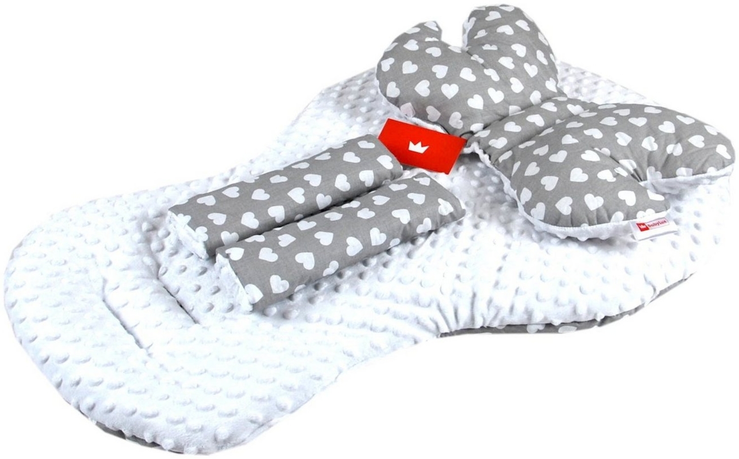 BabyLux Kinder-Sitzauflage BABYLUX Kinderwagen SITZAUFLAGE Kissen Gurtschoner f. Buggy Autoschale, 7. Weiß + Herzen 3 Tlg Sitzauflage + Kissen + Gurtpolster Bild 1