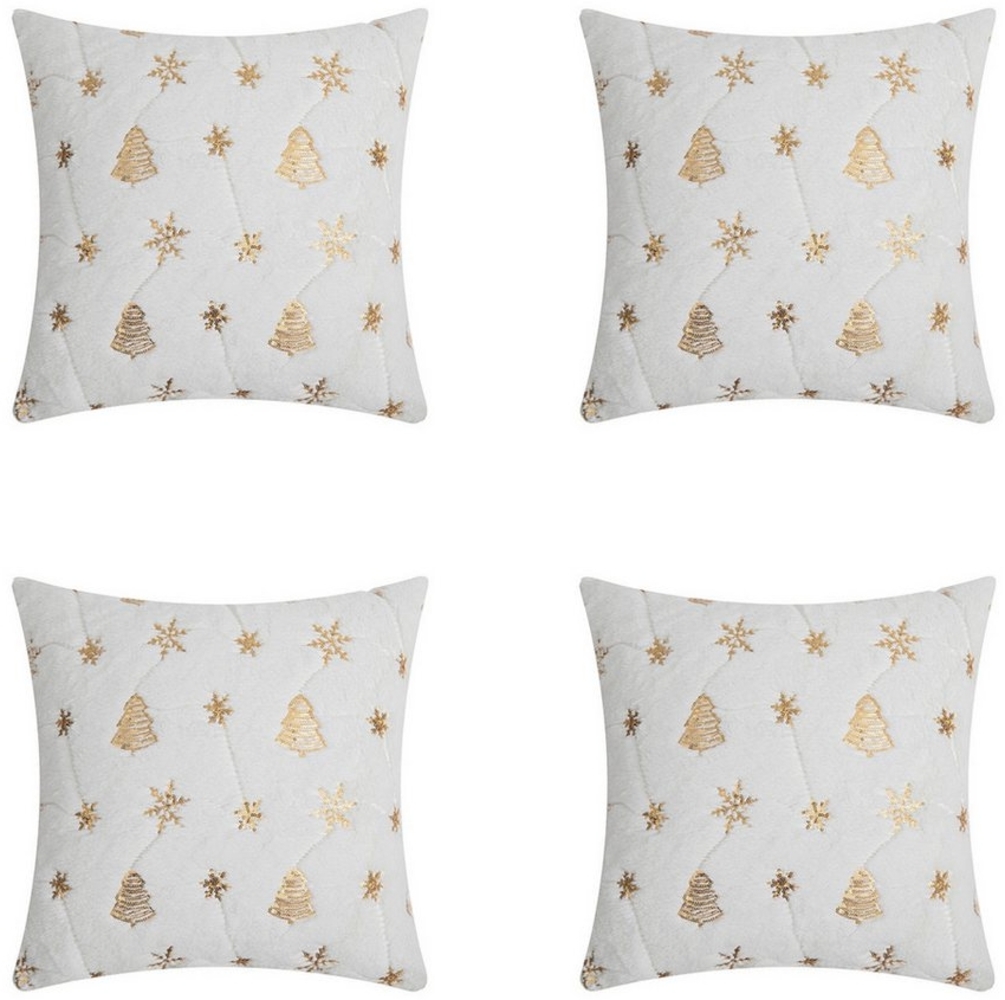 Qelus Kissenbezüge Kissenbezug Weihnachtsbaum Schneeflocke Bestickt Kissenbezüge 45x45cm, (4 Stück) Bild 1