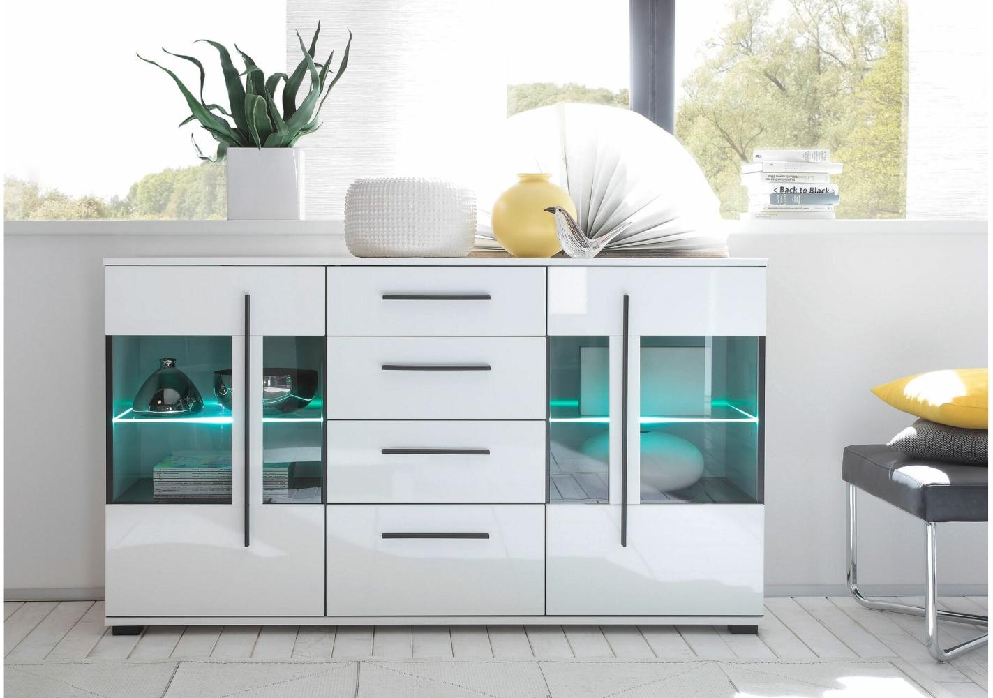 Stylefy Artana Kommode Weiß Matt | Weiß Hochglanz Bild 1