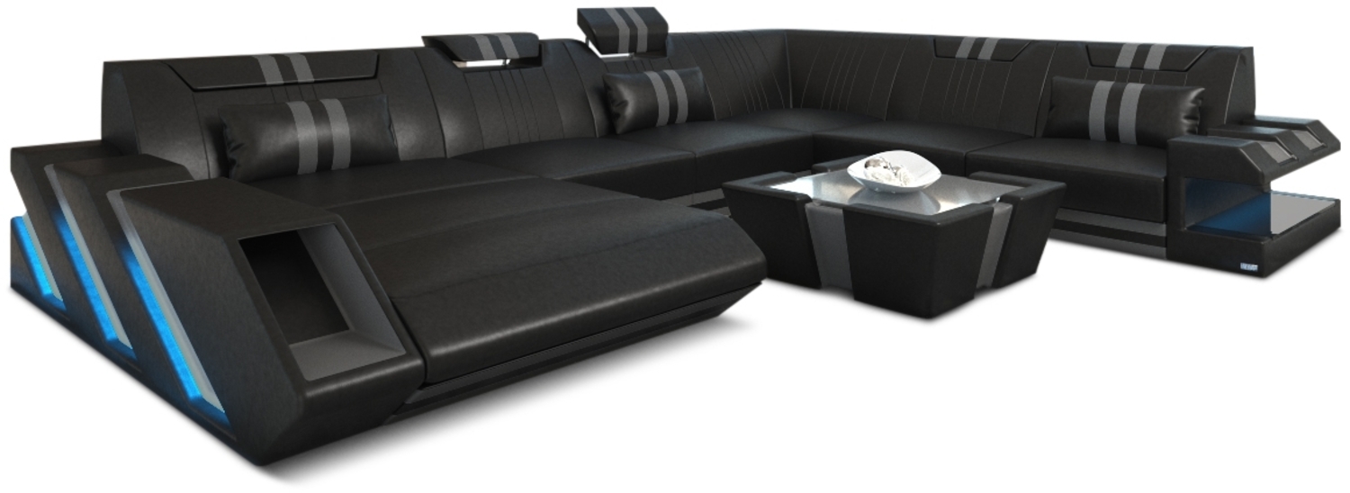 Sofa Dreams 'XXL Apollonia' Wohnlandschaft, 77 x 271 x 356 cm, Schwarz / Grau, Ledermix, Links Bild 1