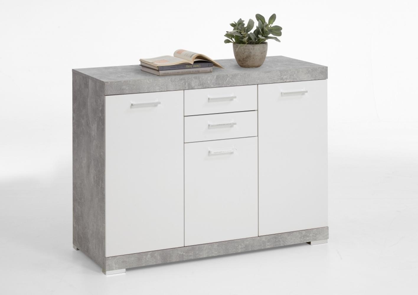 Kommode Beistellkommode Sideboard BRISTOL 3 XL 50 cm Tiefe Beton grau Edelglanz Weiß Bild 1