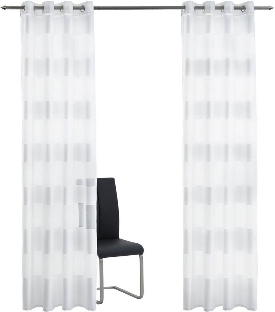 decolife Gardine Alia, Ösen (1 St), halbtransparent, Wirkware, weiße transparent-dichte Blocksteifen Bild 1