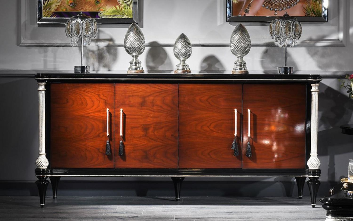 Casa Padrino Luxus Barock Sideboard Braun / Schwarz / Silber - Edler Massivholz Schrank mit 4 Türen - Barock Möbel Bild 1