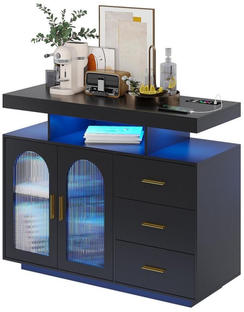 LVifur Sideboard Kabelloser Ladestation, Intelligenter RGB-Sensor, 20 Farben Dimmbar (1 St), Acryl-Türen, USB- und TYPE-C-Anschlüsse, 40T x 80B x 100H cm, schwarz Bild 1