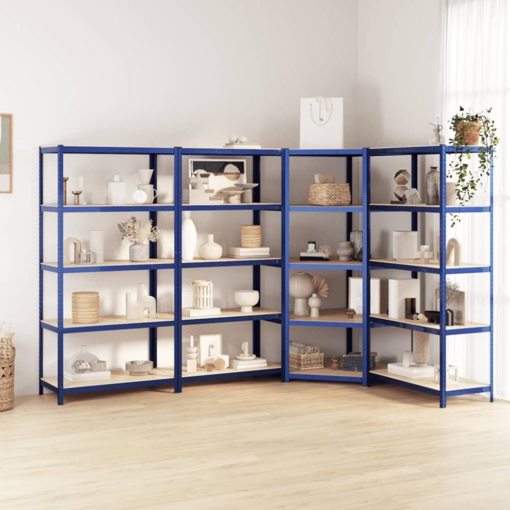 vidaXL Regale mit 5 Böden 4 Stk. Blau Stahl & Holzwerkstoff, 90 x 40 x 180 cm und 75 x 75 x 180 cm Bild 1