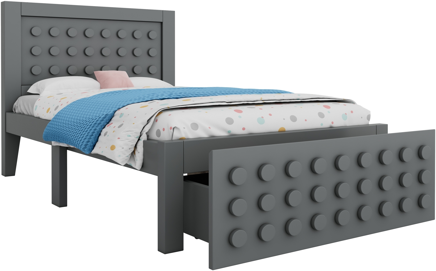 Hochbett mit Kreativem Block Design, Schubladen + Unterm Bett Stauraum,Grau,90*200cm,mit Matratze Bild 1