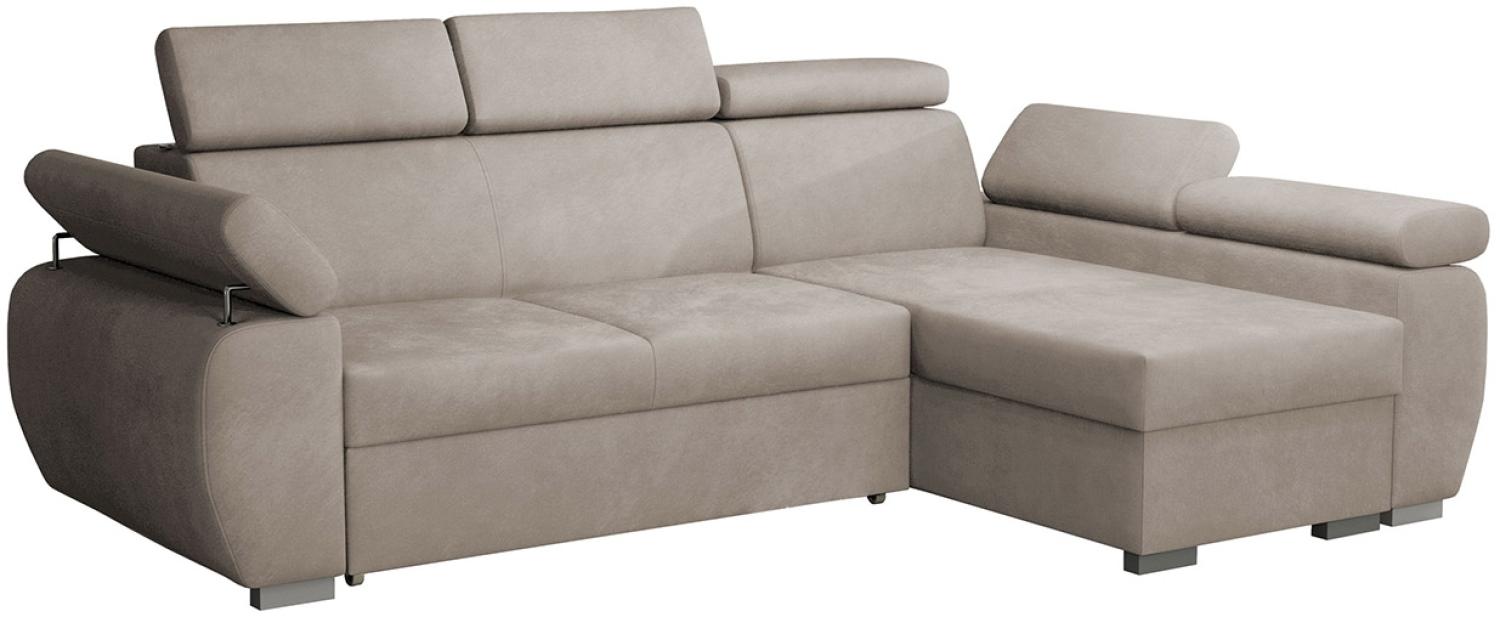 Mirjan24 'Boston Mini' Ecksofa mit Bettkasten und Schlaffunktion, Plüschstoff, Beige, Rechts Bild 1