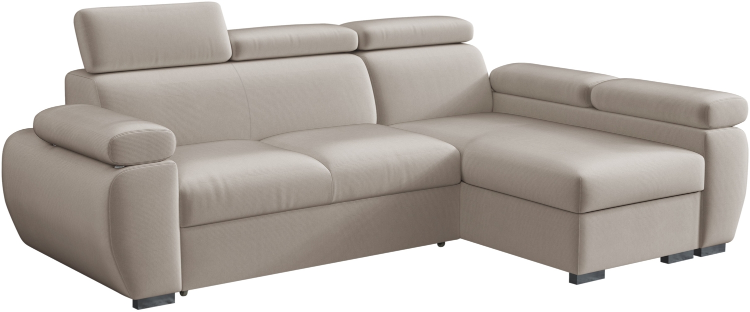 Mirjan24 'Boston Mini' Ecksofa mit Bettkasten und Schlaffunktion, Plüschstoff, Beige, Rechts Bild 1