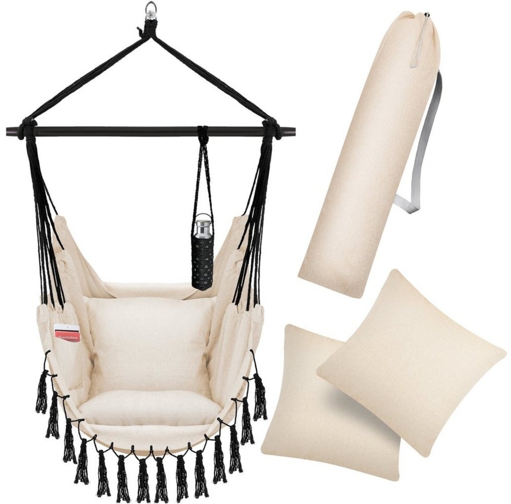 KESSER® Hängesessel mit 2 Kissen, mit Getränkehalter & Bücherfach, bis 150 kg, Beige Bild 1