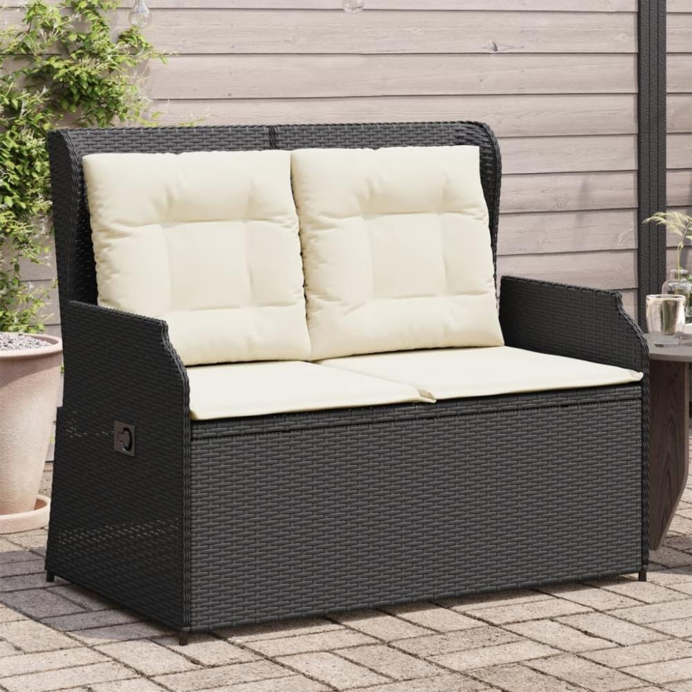 vidaXL Gartenbank Verstellbar mit Kissen Schwarz Poly Rattan 368955 Bild 1