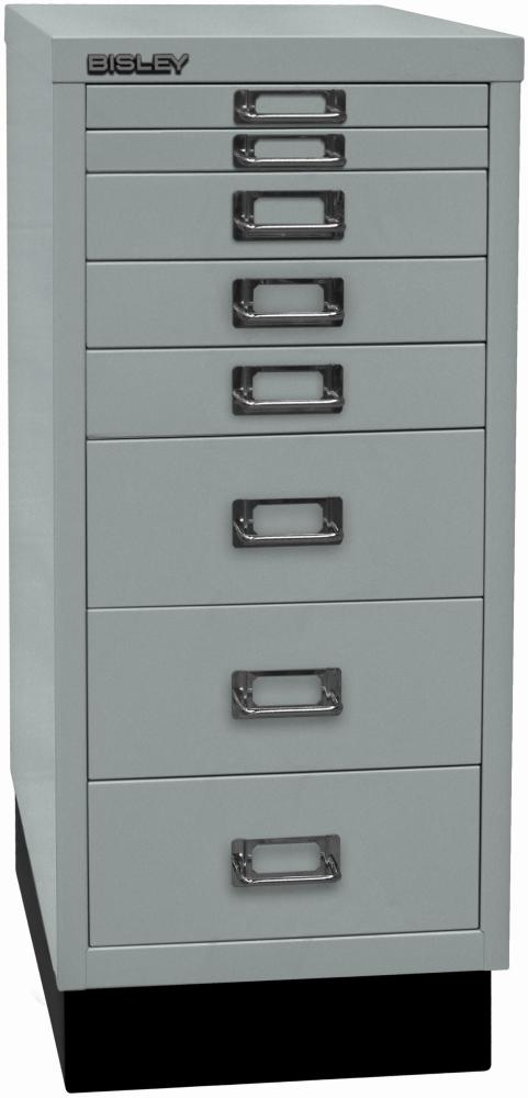 Bisley MultiDrawer™, 29er Serie mit Sockel, DIN A4, 8 Schubladen, Farbe silber Bild 1